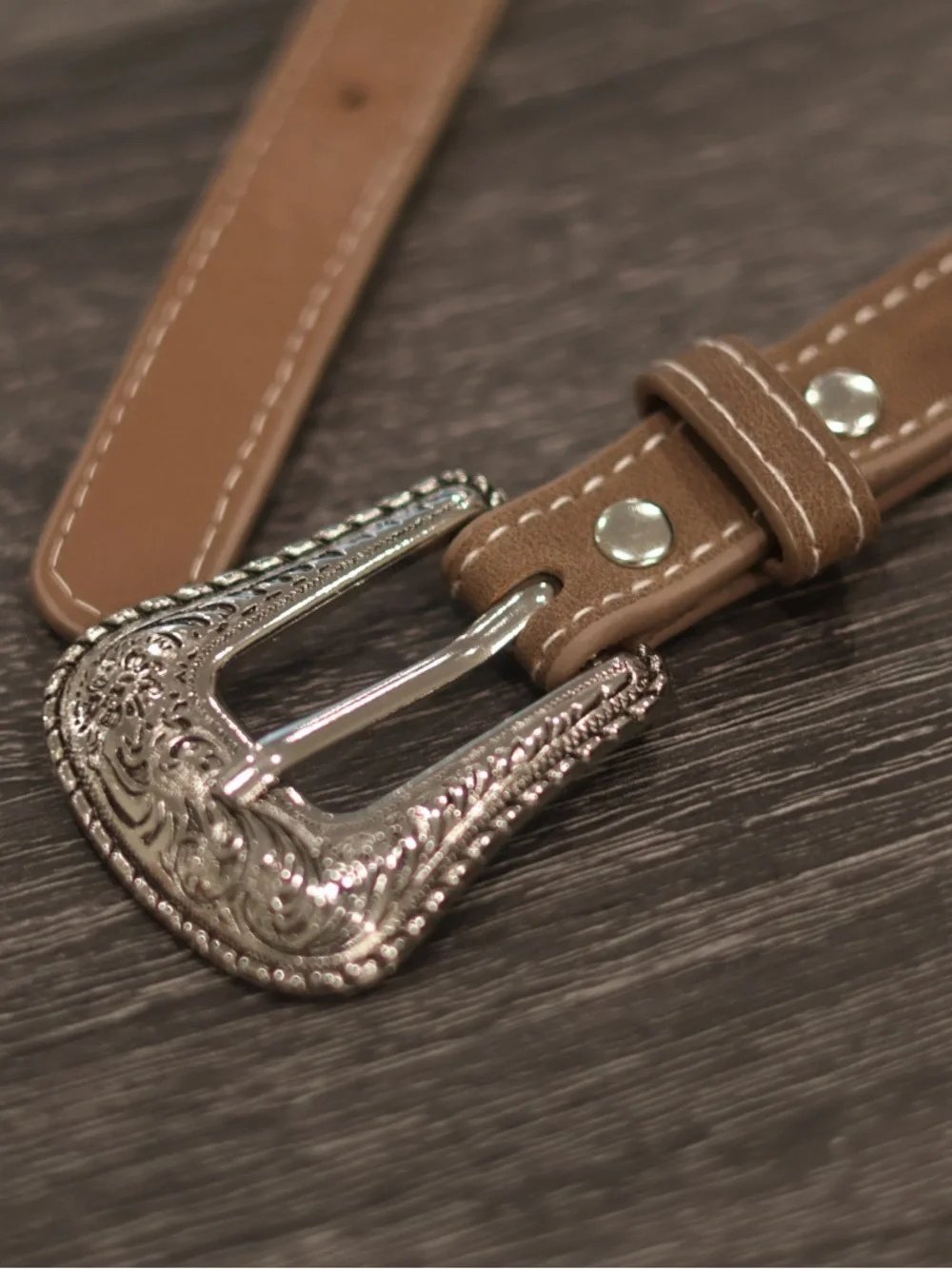 Western Concho Heart Belt Brown Faux Leather Silver Engraved Buckle Boho Cowgirl